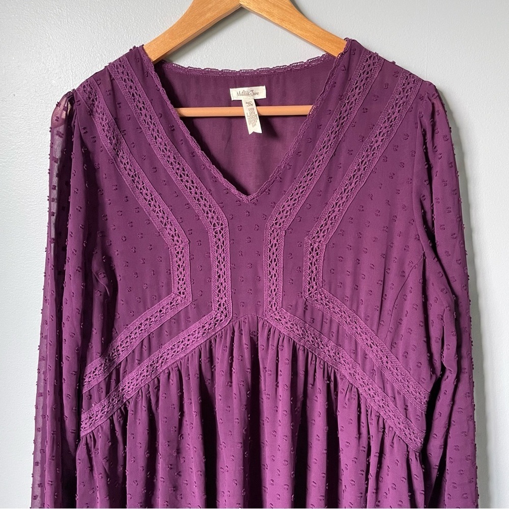 Matilda Jane Purple Pleated Sundress with Bishop Sleeves Size Medium - Picture 4 of 9